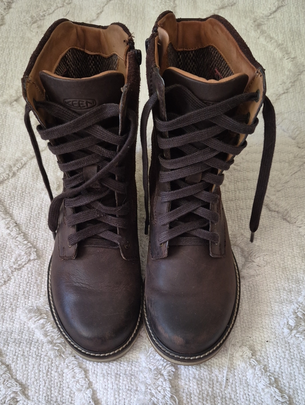 KEEN Women's Dark Brown Lace-Up Zippet Leather Ankle Boots Sz 7.